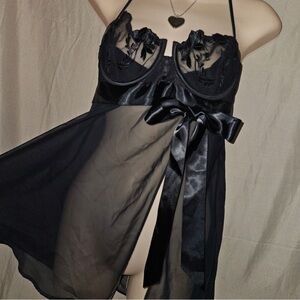 Victoria's Secret Black Sheer Lace Chemise